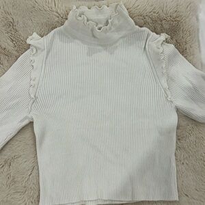 Free People White Ruffled Turtleneck Top